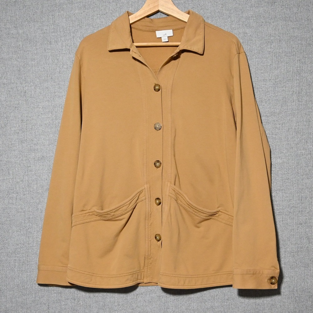 J. Jill Chore Jacket Womens Button Front Stretch Pockets L Camel Brown India
